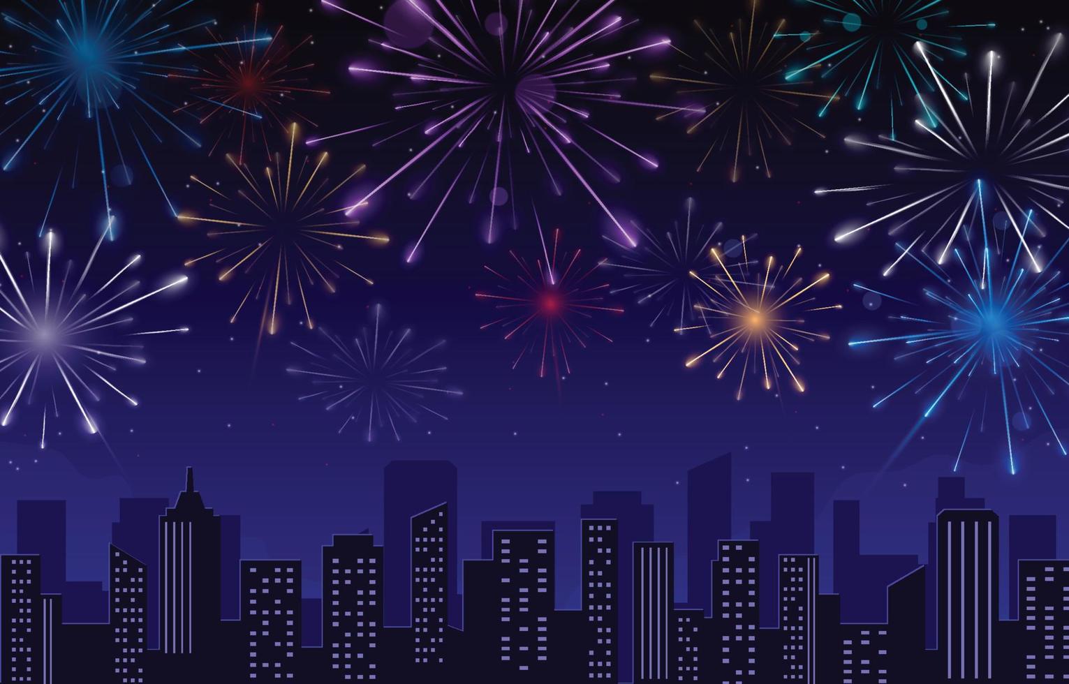 Fireworks in City Background with City Sky vector