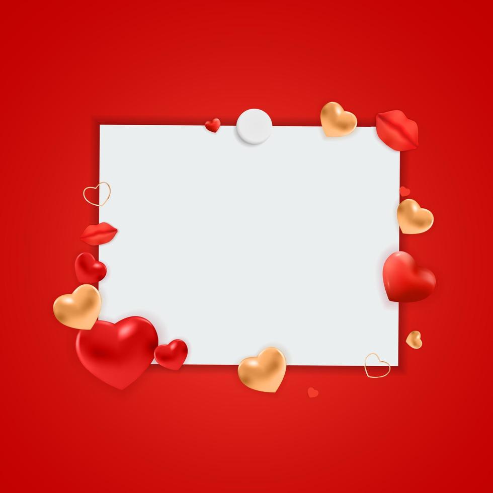 Red background and Empty Frame for Valentine's Day. Vector Illustration