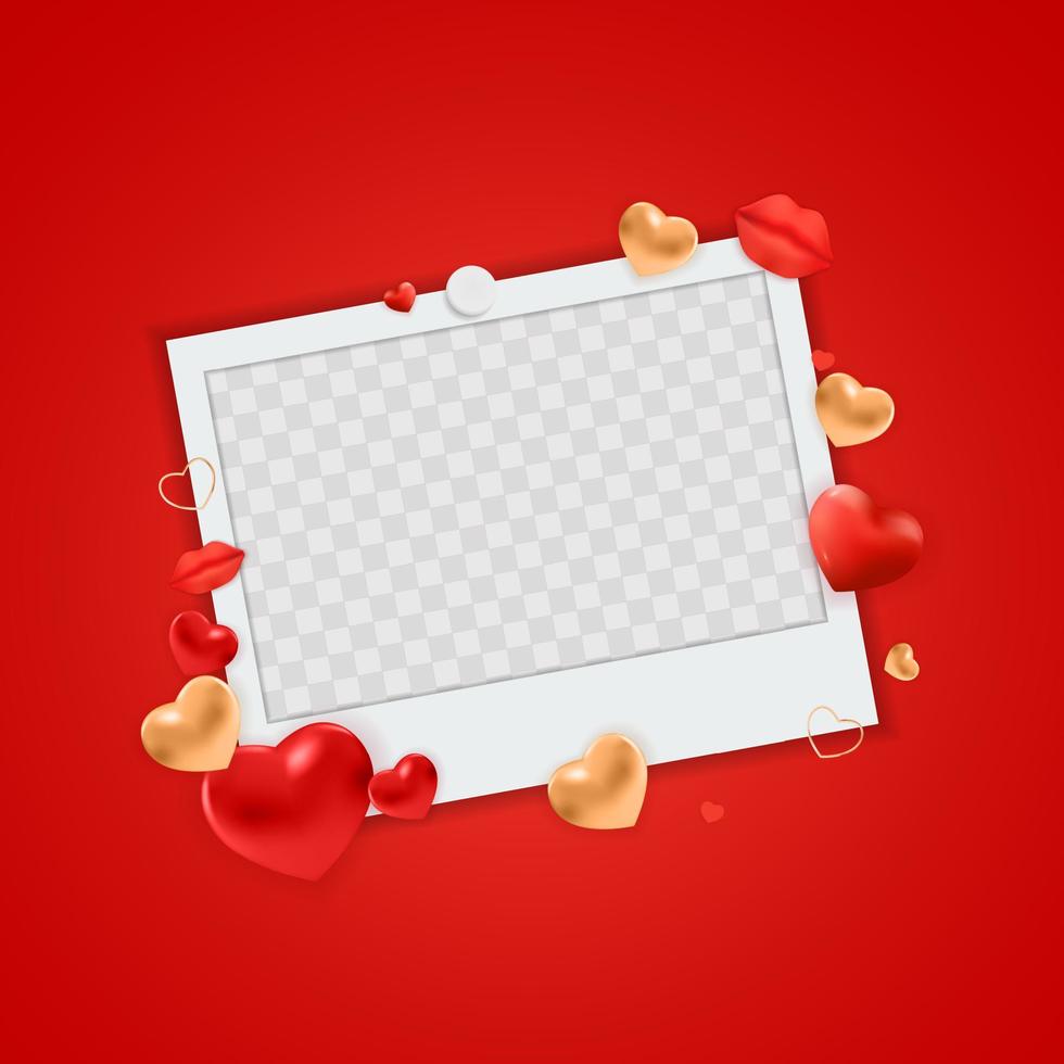 Red background and Empty Frame for Valentine's Day. Vector Illustration