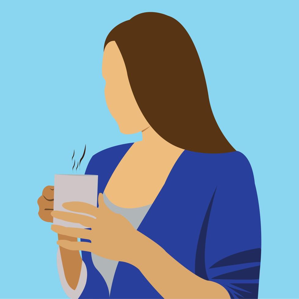 Girl Drink Coffee Flat Vector Illustration