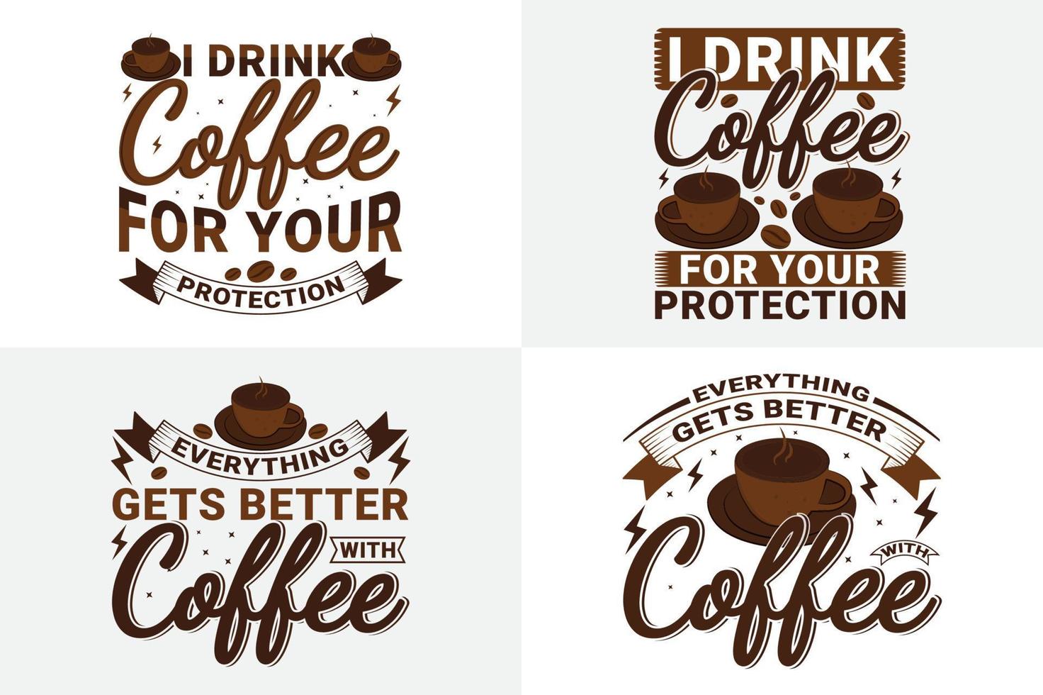 un conjunto de camisetas de inspiración de citas sobre café, tipografía de café y paquete de diseño de camisetas vectoriales vector