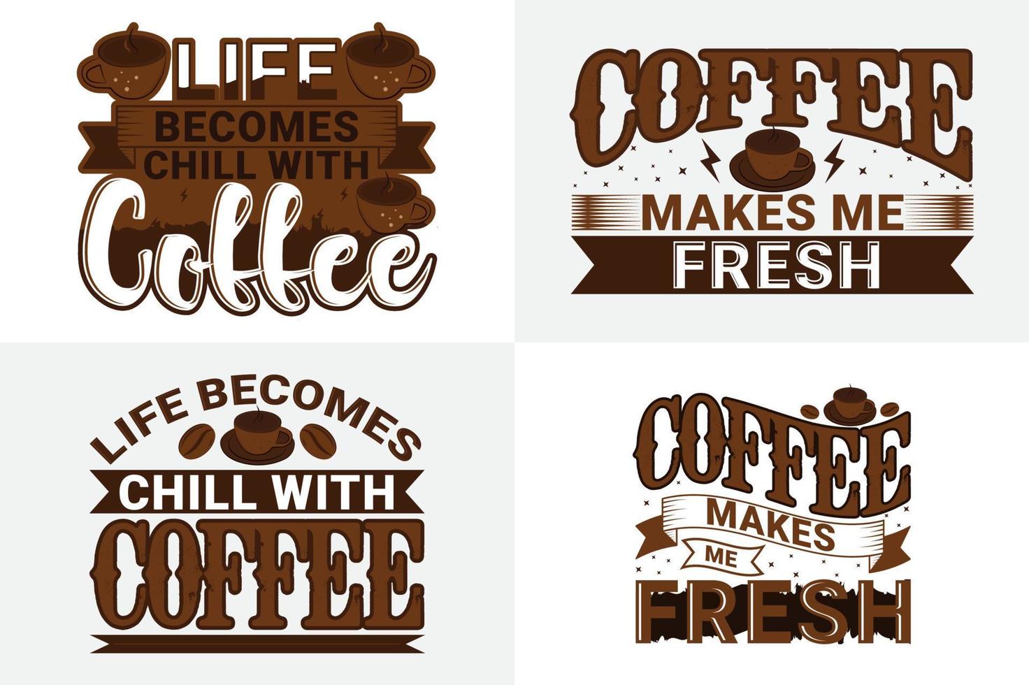 un conjunto de camisetas de inspiración de citas sobre café, tipografía de café y paquete de diseño de camisetas vectoriales vector