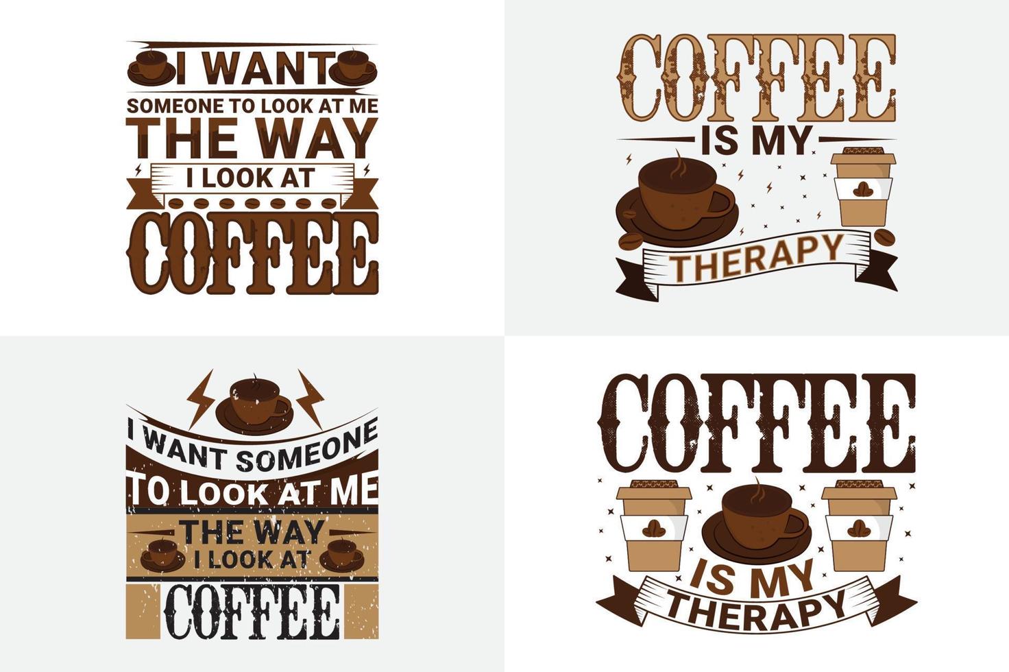 un conjunto de camisetas de inspiración de citas sobre café, tipografía de café y paquete de diseño de camisetas vectoriales vector