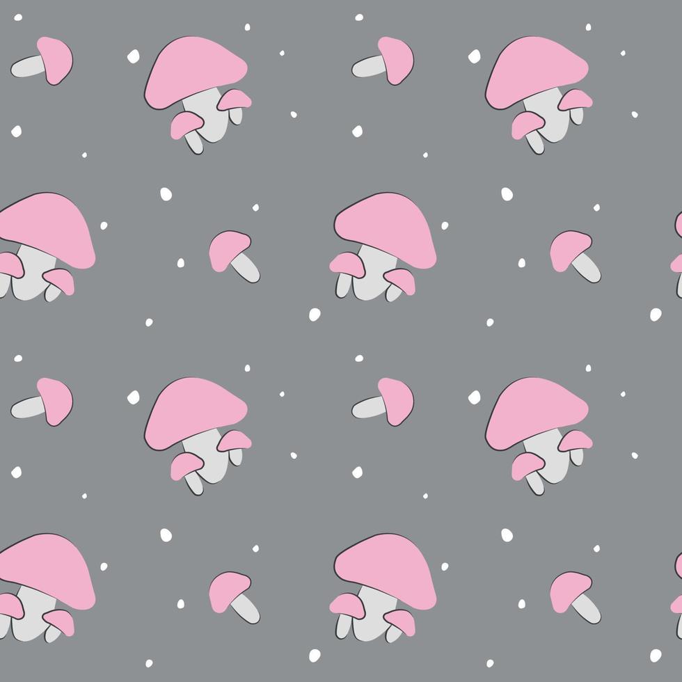 patrones sin fisuras con champiñones rosas y nieve vector