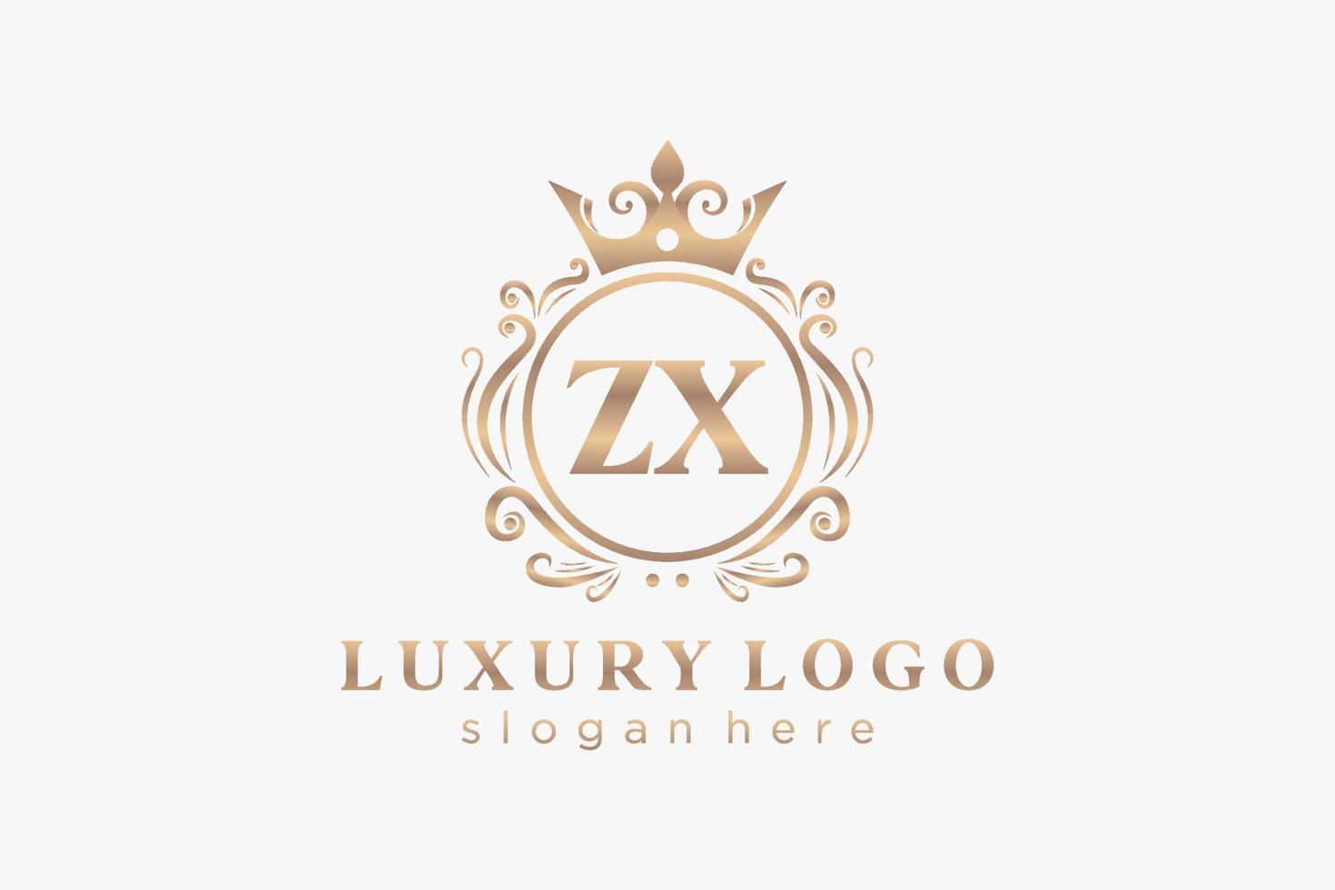 Initial ZX Letter Royal Luxury Logo template in vector art for Restaurant, Royalty, Boutique, Cafe, Hotel, Heraldic, Jewelry, Fashion and other vector illustration.