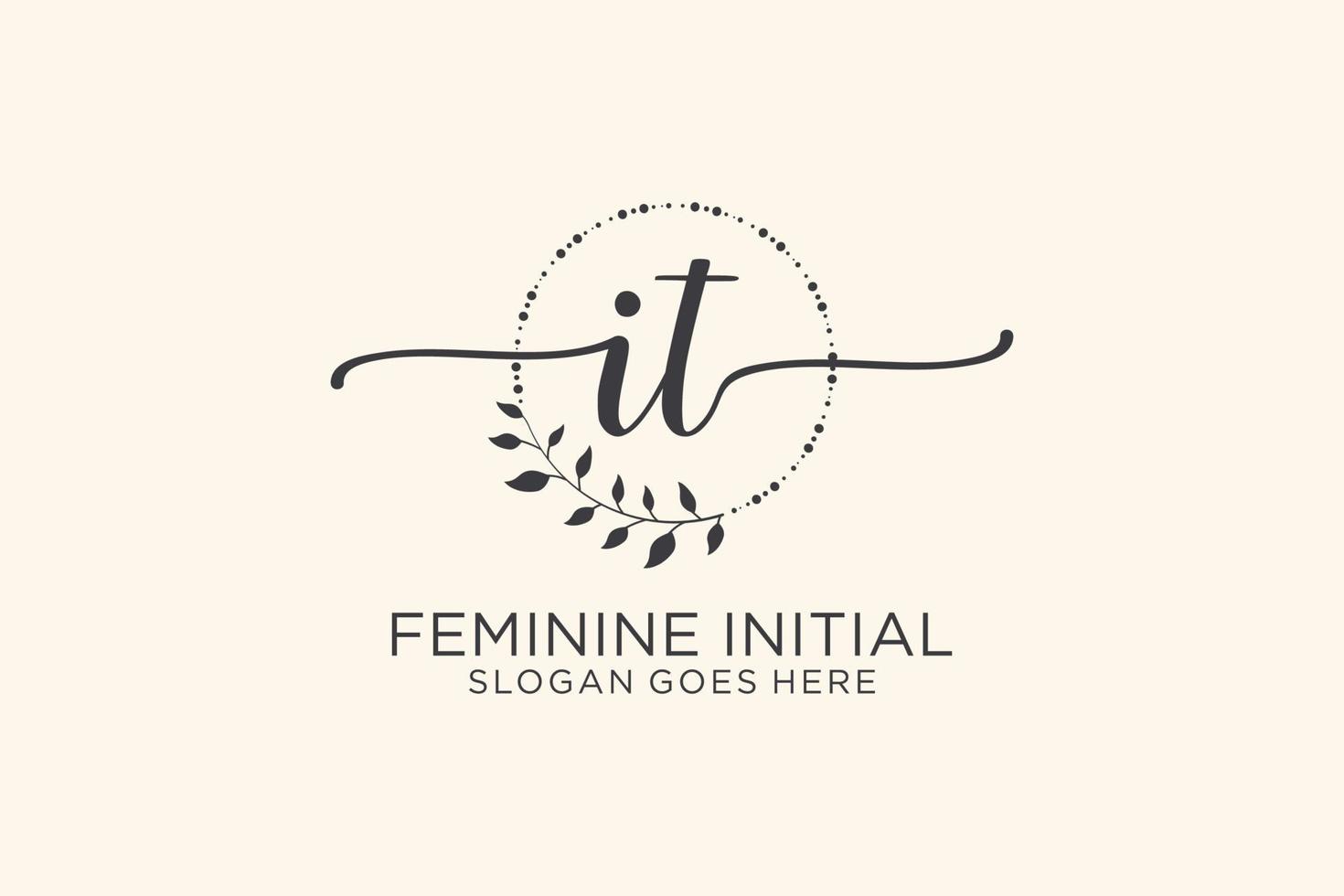 Initial IT beauty monogram and elegant logo design handwriting logo of initial signature, wedding, fashion, floral and botanical with creative template. vector