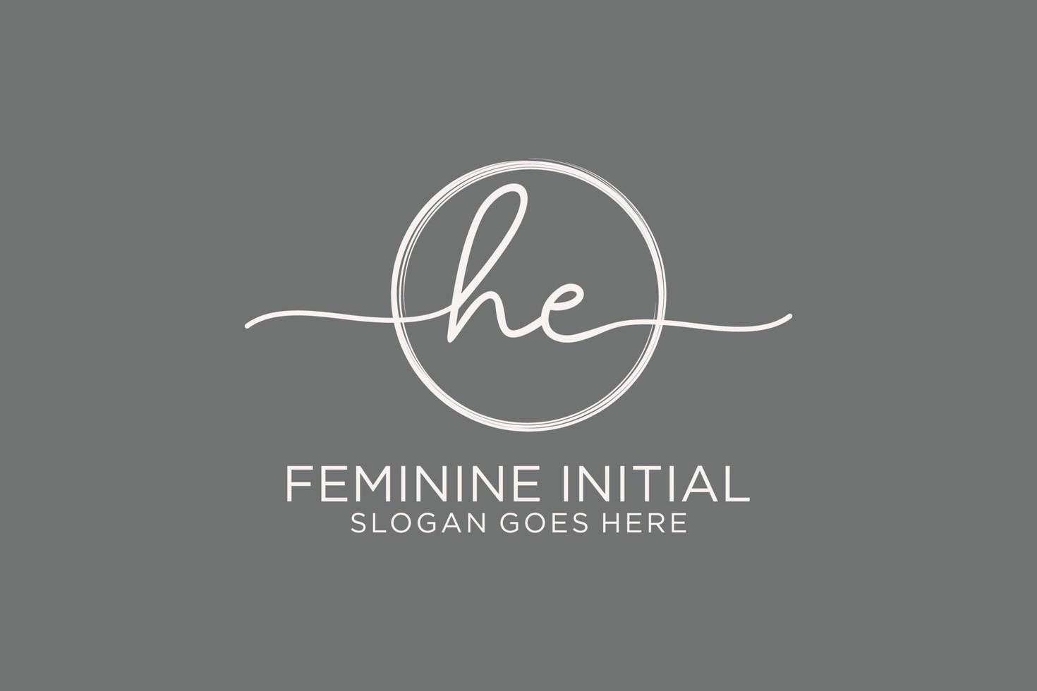 Initial HE handwriting logo with circle template vector logo of initial signature, wedding, fashion, floral and botanical with creative template.