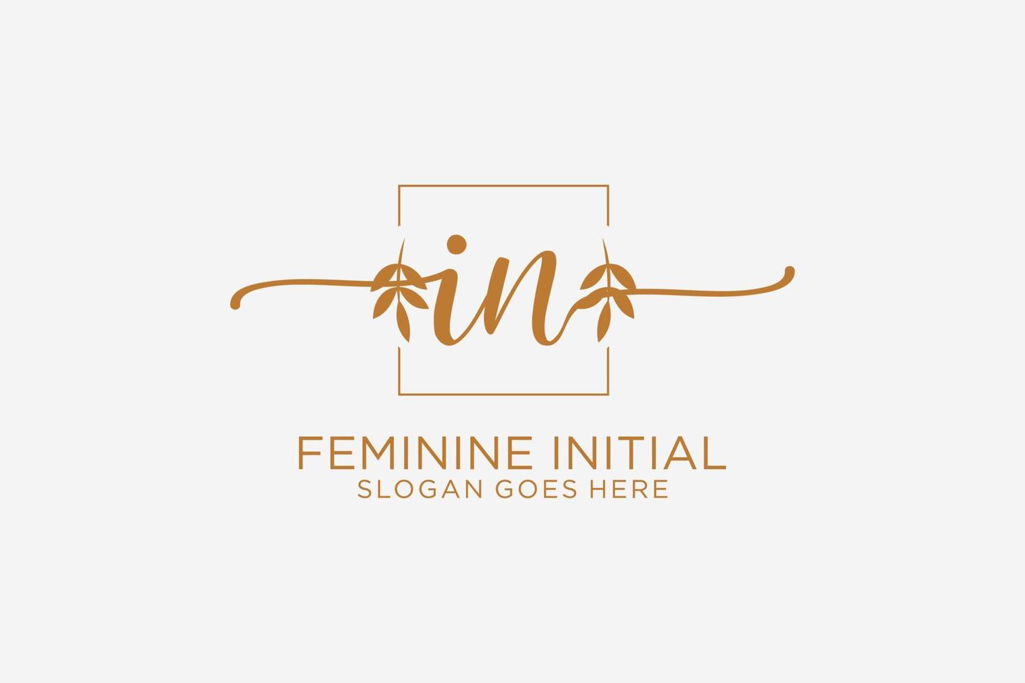 Initial IN beauty monogram and elegant logo design handwriting logo of initial signature, wedding, fashion, floral and botanical with creative template. vector