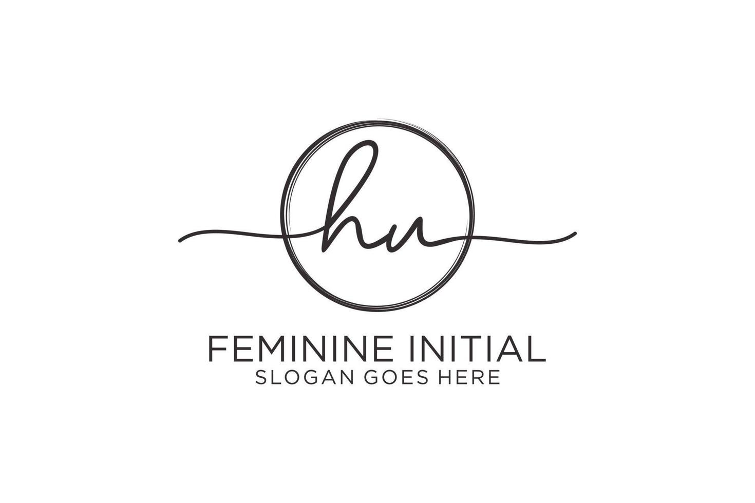 Initial HU handwriting logo with circle template vector logo of initial signature, wedding, fashion, floral and botanical with creative template.