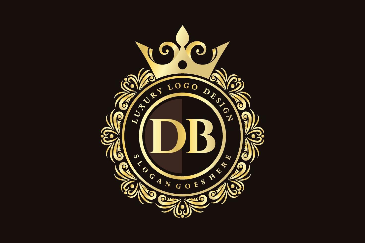 DB Initial Letter Gold calligraphic feminine floral hand drawn heraldic monogram antique vintage style luxury logo design Premium Vector