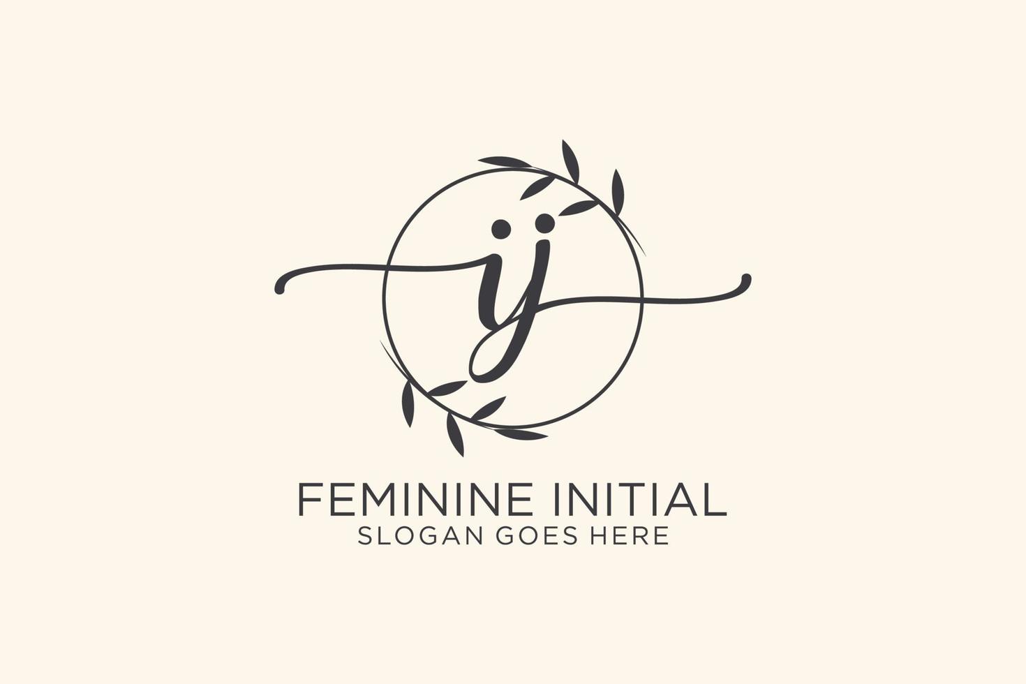 Initial IJ beauty monogram and elegant logo design handwriting logo of initial signature, wedding, fashion, floral and botanical with creative template. vector