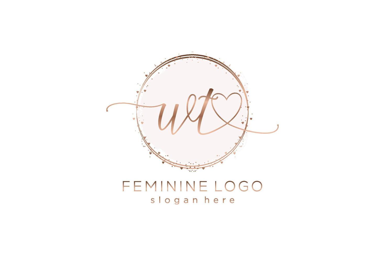 Initial WT handwriting logo with circle template vector logo of initial wedding, fashion, floral and botanical with creative template.