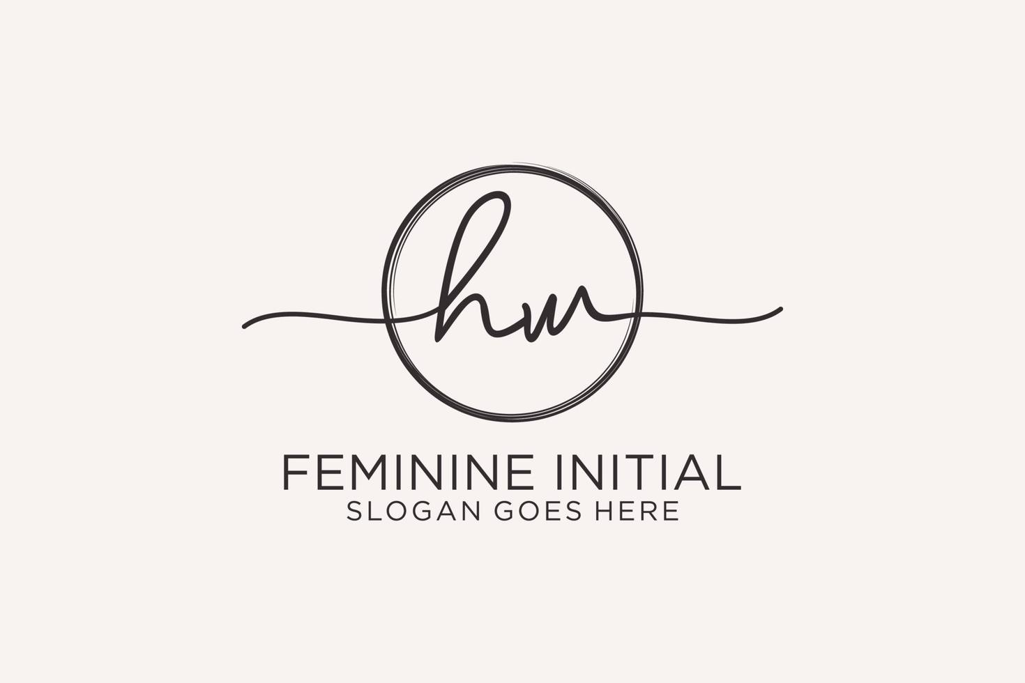 Initial HW handwriting logo with circle template vector logo of initial signature, wedding, fashion, floral and botanical with creative template.