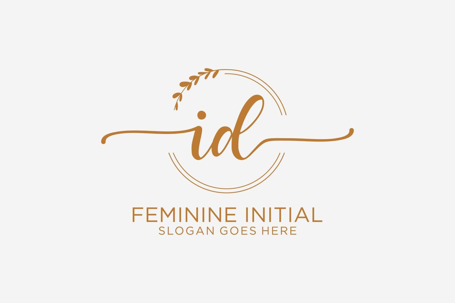 Initial ID beauty monogram and elegant logo design handwriting logo of initial signature, wedding, fashion, floral and botanical with creative template. vector