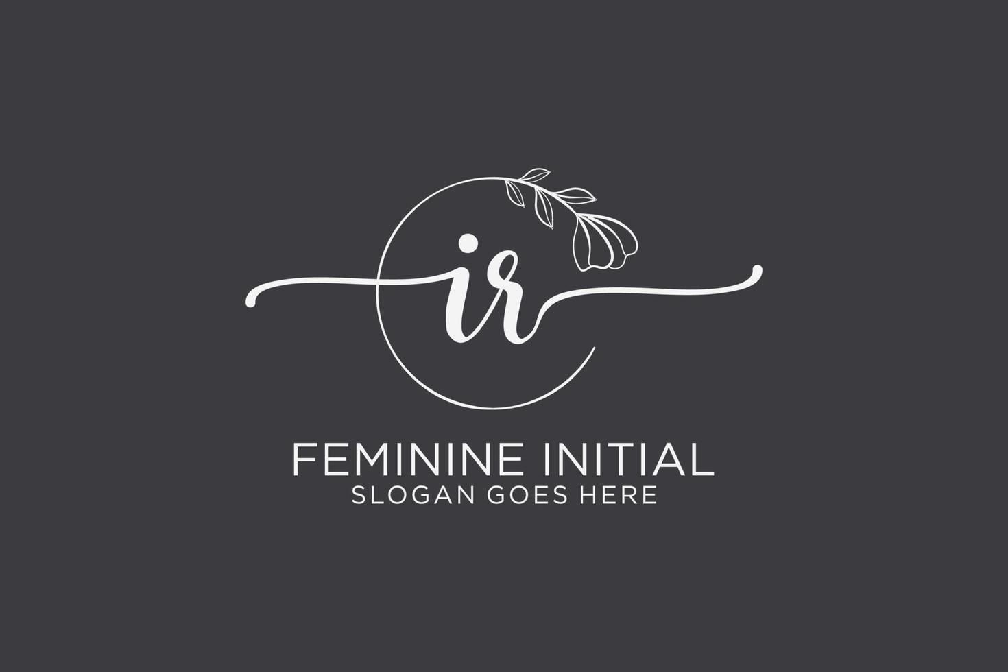 Initial IR beauty monogram and elegant logo design handwriting logo of initial signature, wedding, fashion, floral and botanical with creative template. vector