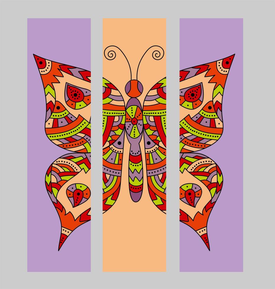 conjunto de marcadores con coloridas mariposas tropicales. vector