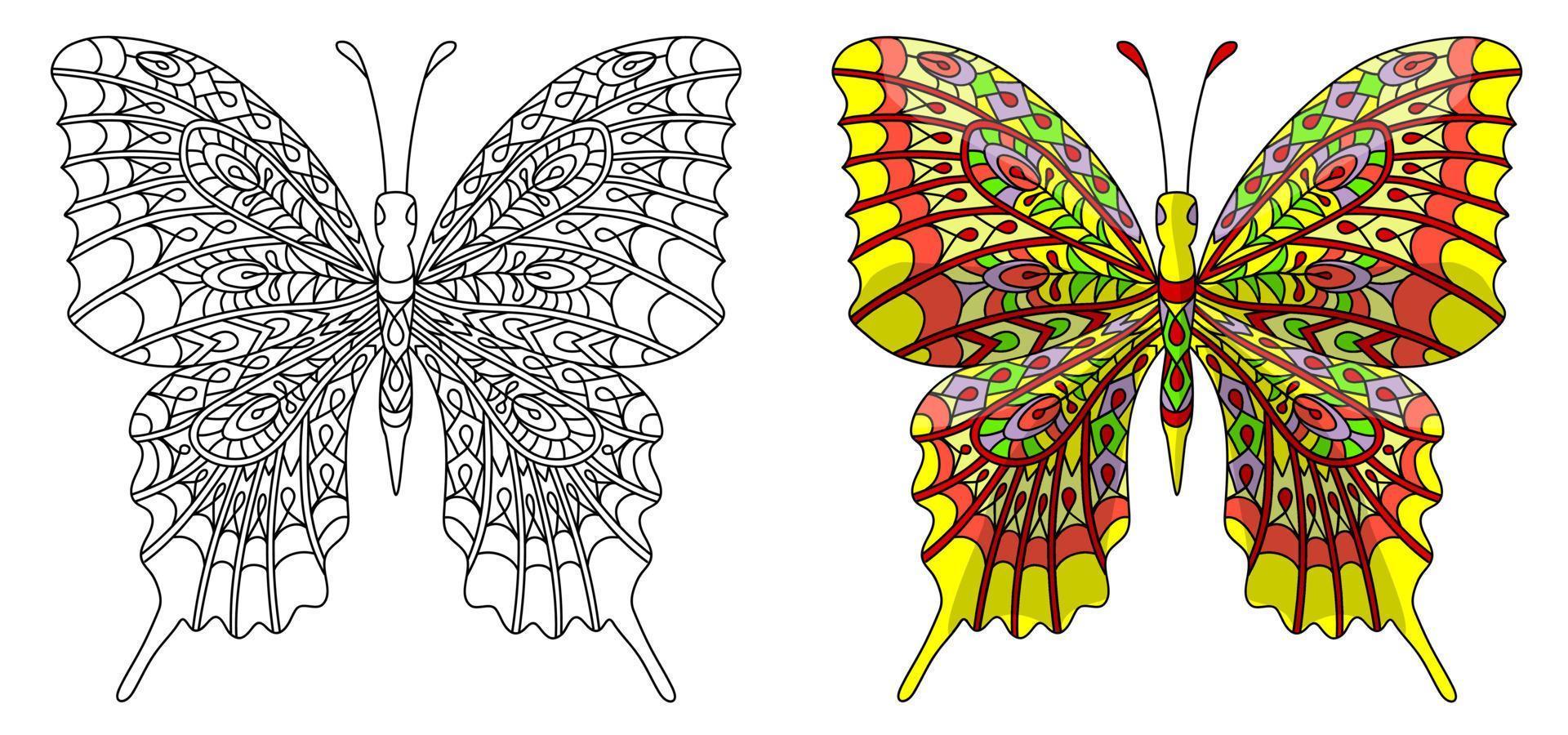 establecer mariposa. página de color para adultos antiestrés en estilo zentangle. ilustración vectorial aislado sobre fondo blanco. eps10. vector