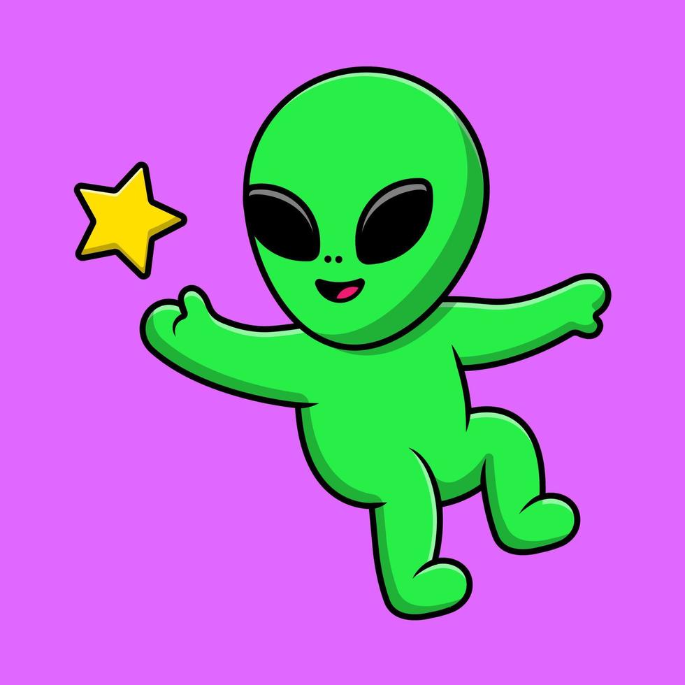 lindo alienígena flotando con ilustración de iconos de vector de dibujos animados de estrellas. concepto de caricatura plana. adecuado para cualquier proyecto creativo.