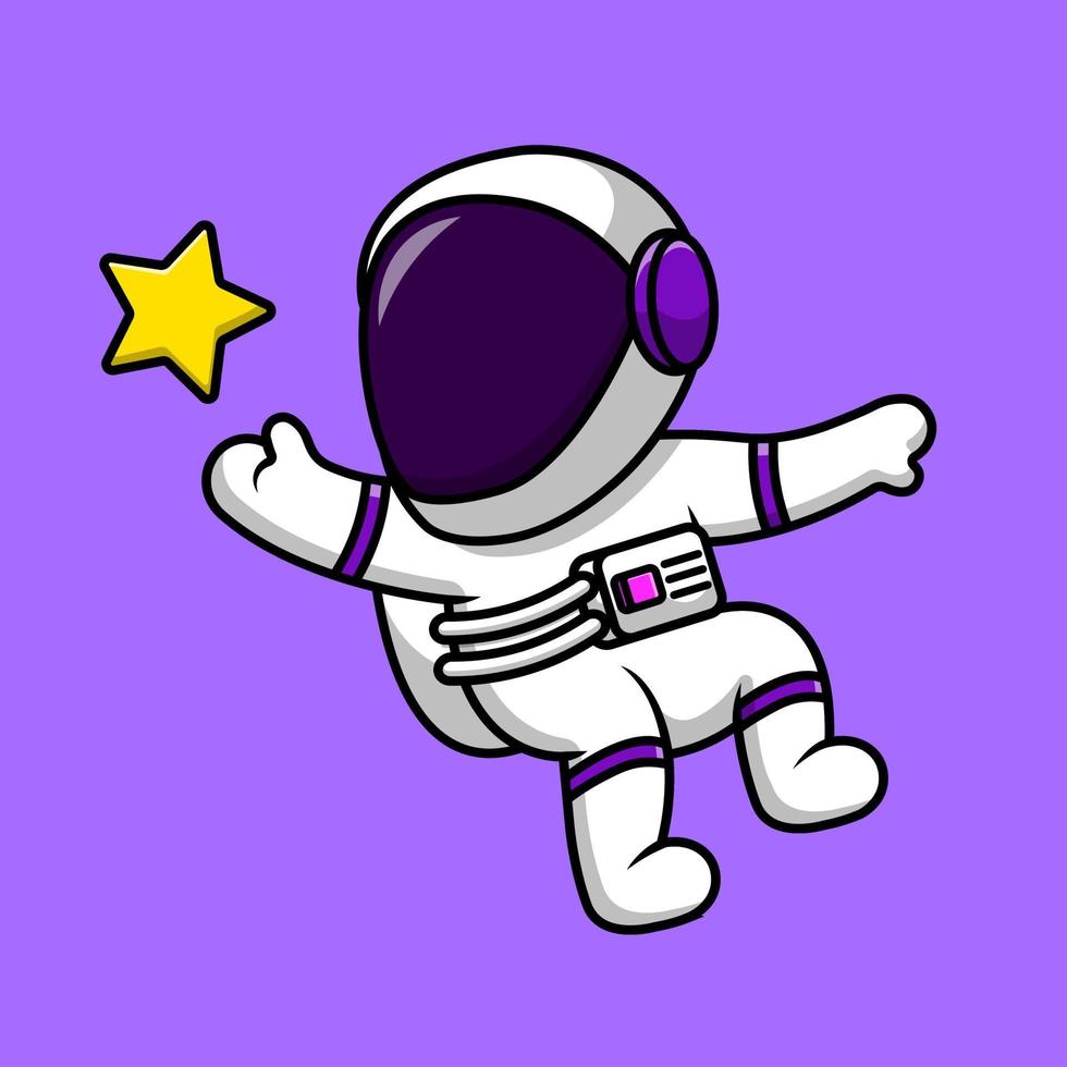 lindo astronauta flotando en el espacio con ilustración de iconos de vector de dibujos animados de estrellas. concepto de caricatura plana. adecuado para cualquier proyecto creativo.