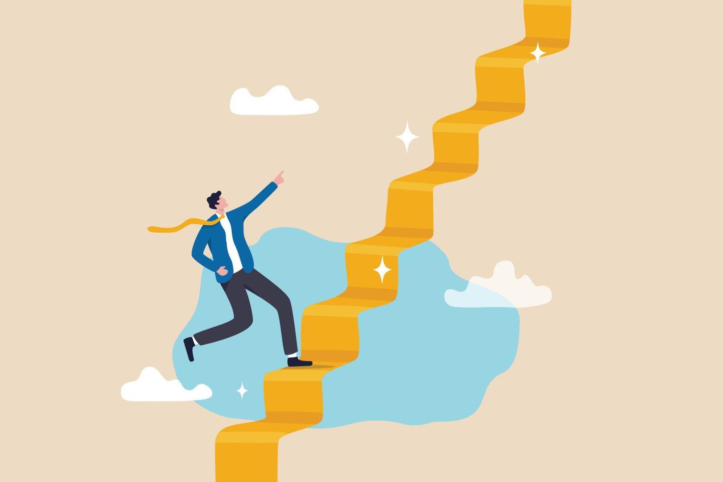 Ladder of success, stair way to succeed and reach business target, growth or growing career path, motivation and challenge to success opportunity concept, businessman climb up stair way to success. vector