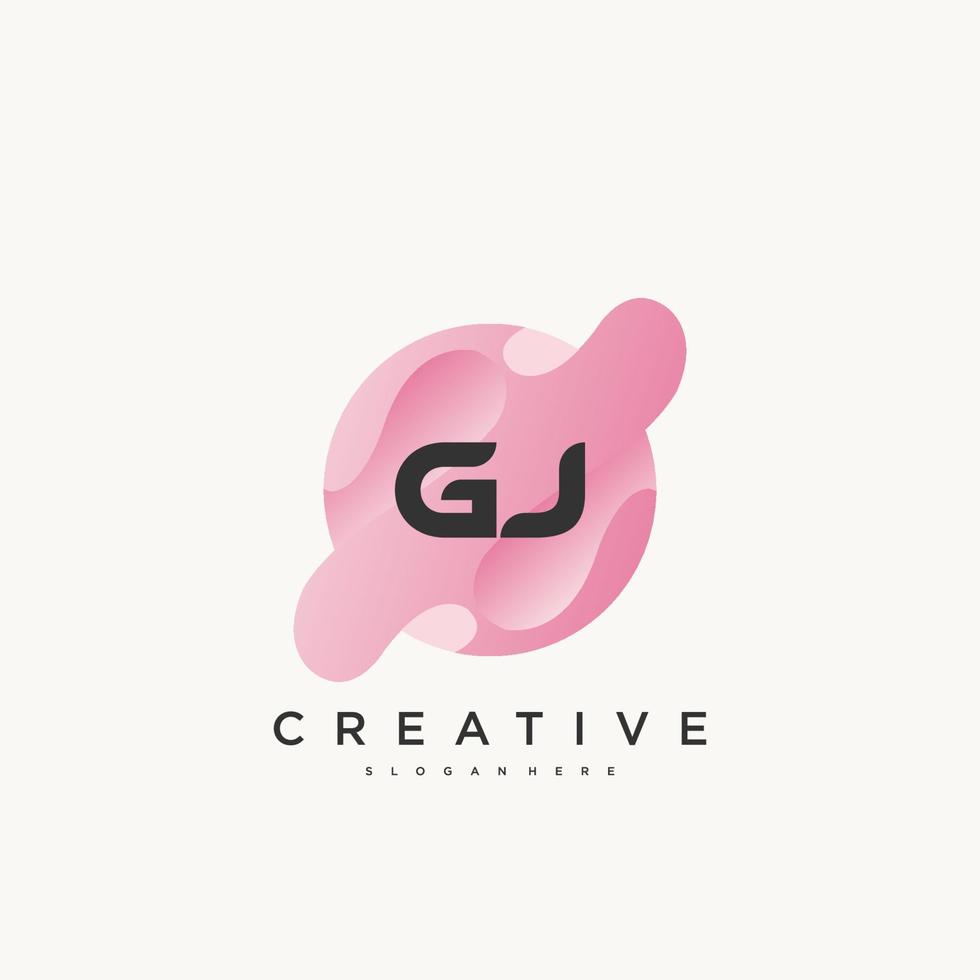 Elementos de plantilla de diseño de icono de logotipo de letra inicial gj con onda colorida vector