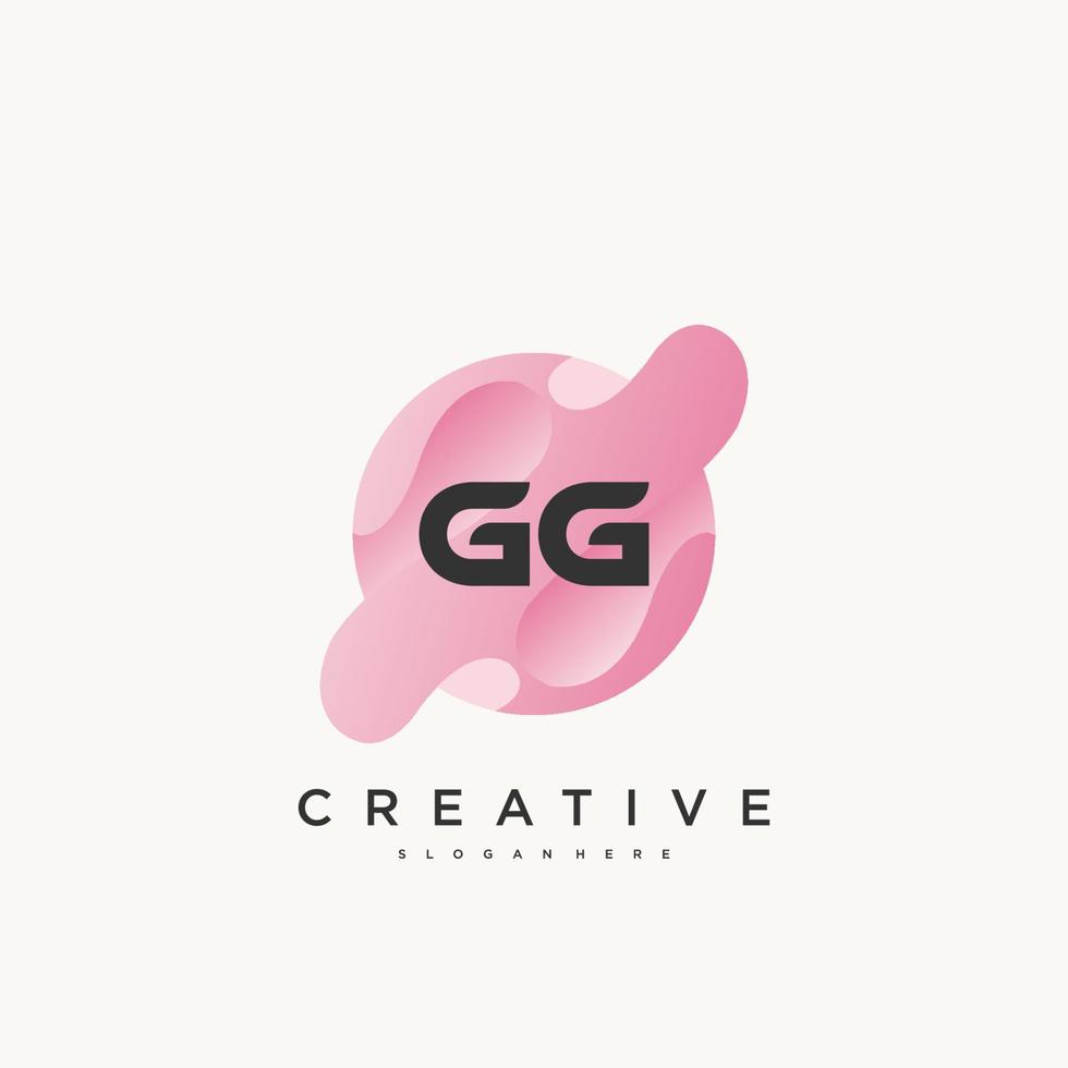 Elementos de plantilla de diseño de icono de logotipo de letra inicial gg con onda colorida vector