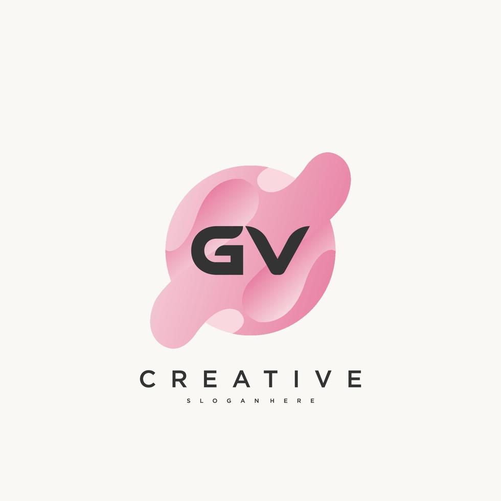 GV Initial Letter logo icon design template elements with wave colorful vector