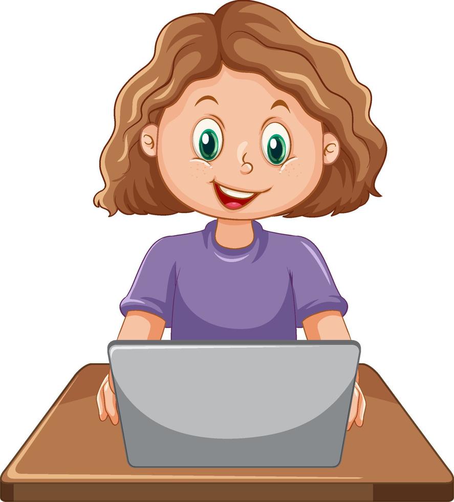 A girl using laptop cartoon vector