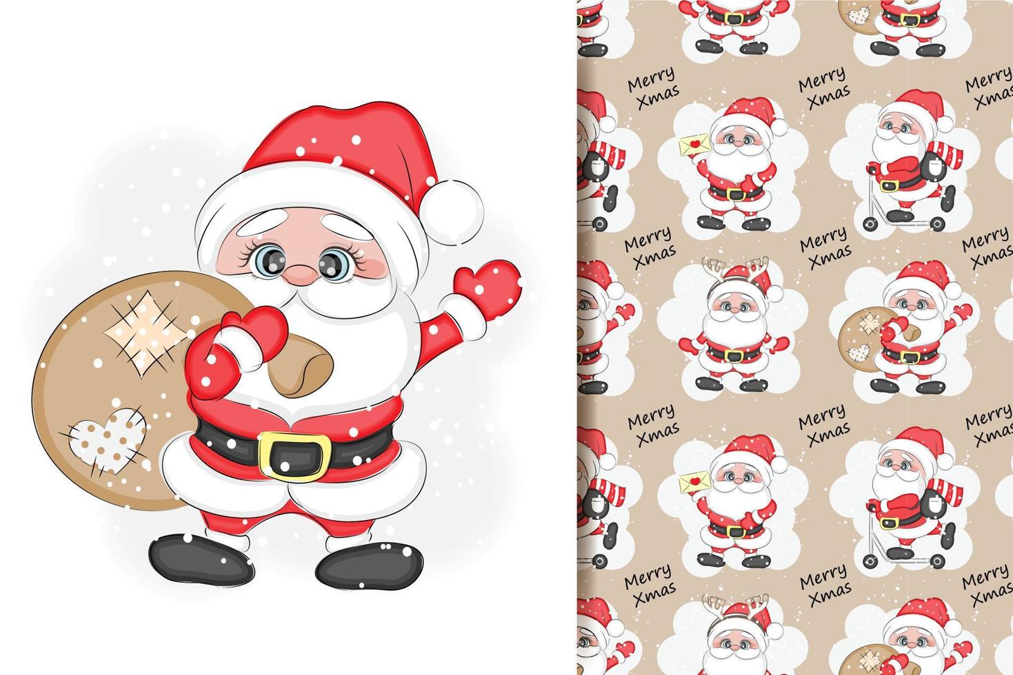 Seamless Christmas pattern with Santa Claus, vector illustration