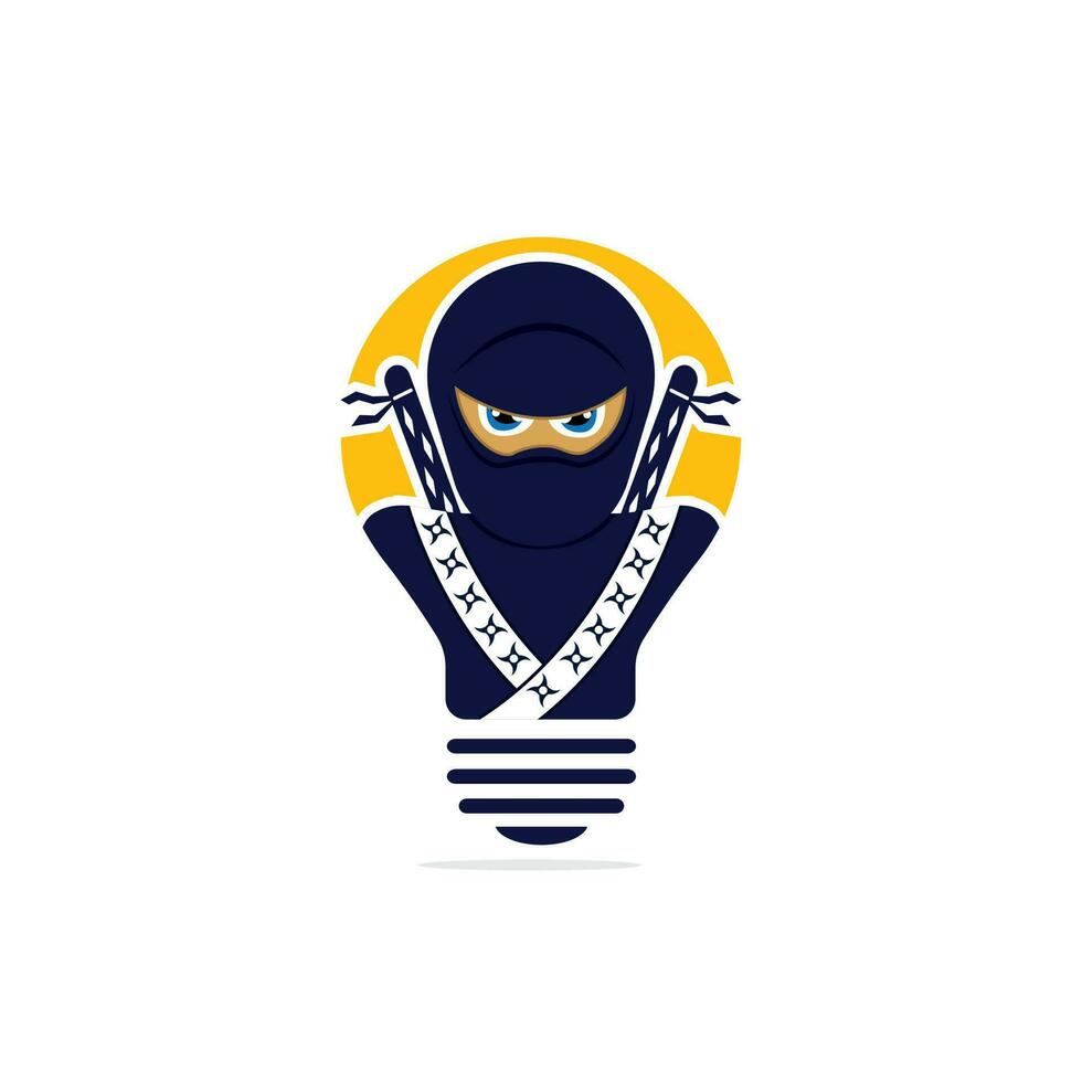 Light bulb ninja logo template. Creative idea vector design. Smart ninja logotype.