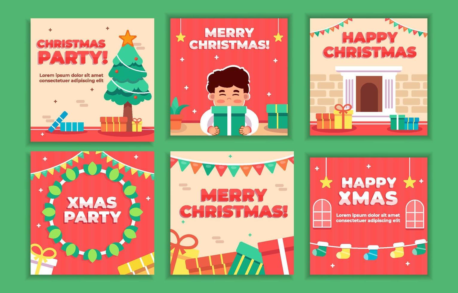 Christmas Party Social Media Set vector