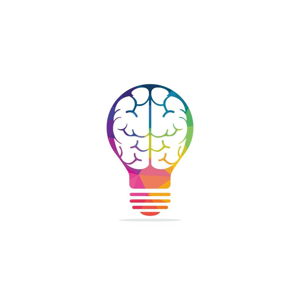 diseño de logotipo de bulbo y cerebro. icono de vector de cerebro de idea de bombilla creativa.