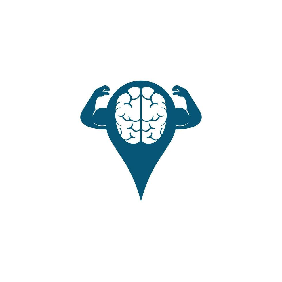 Brain with big muscles and GPS pointer shape vector logo design.