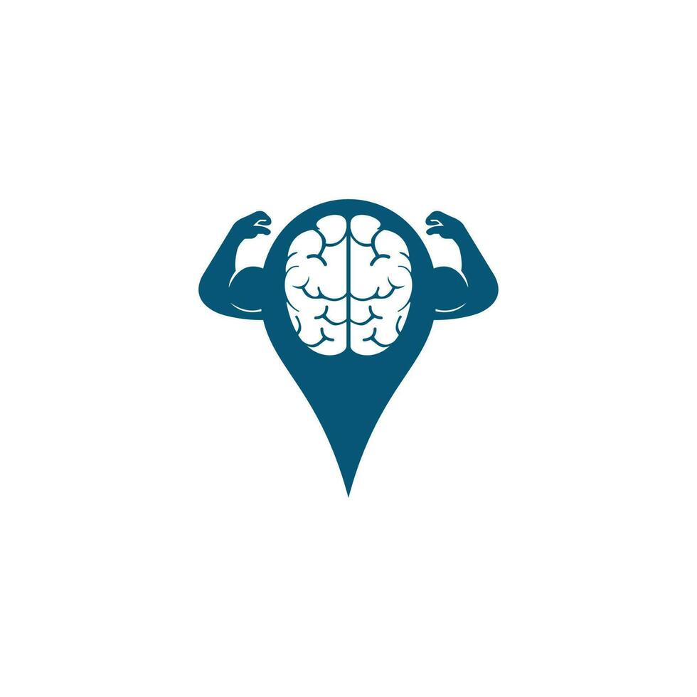 cerebro con grandes músculos y diseño de logotipo de vector de forma de puntero gps.