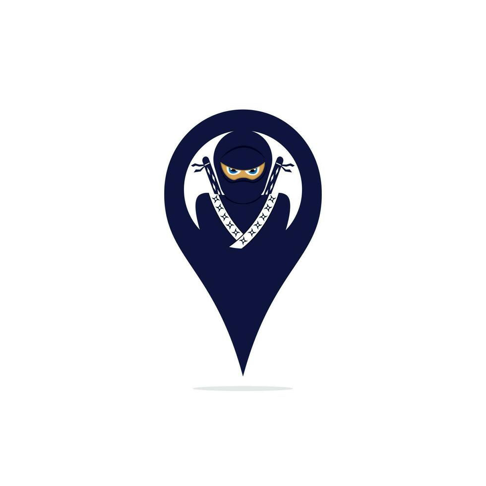 Ninja point location logo design. Ninja pin map vector logo design.