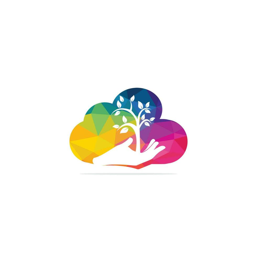 Hand tree and cloud logo design. Natural products logo. vector