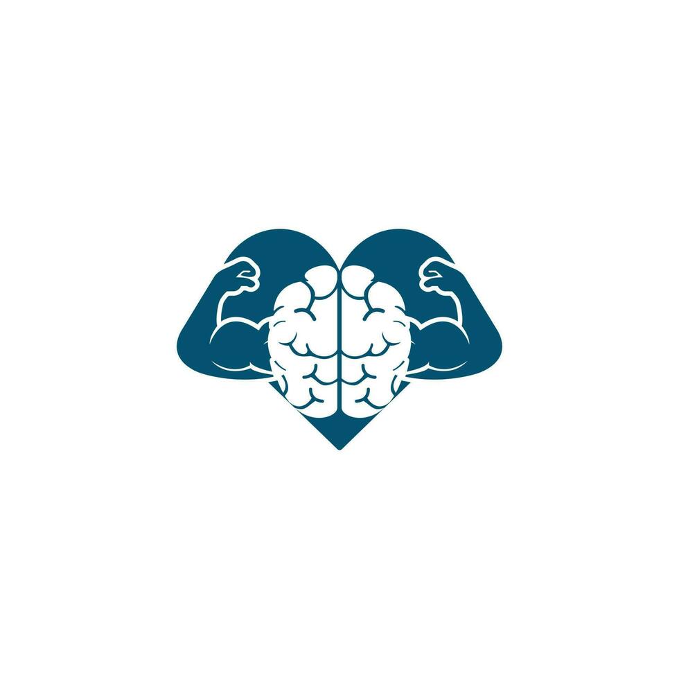 Strong brain vector logo design. high IQ concept. Brain with strong biceps.