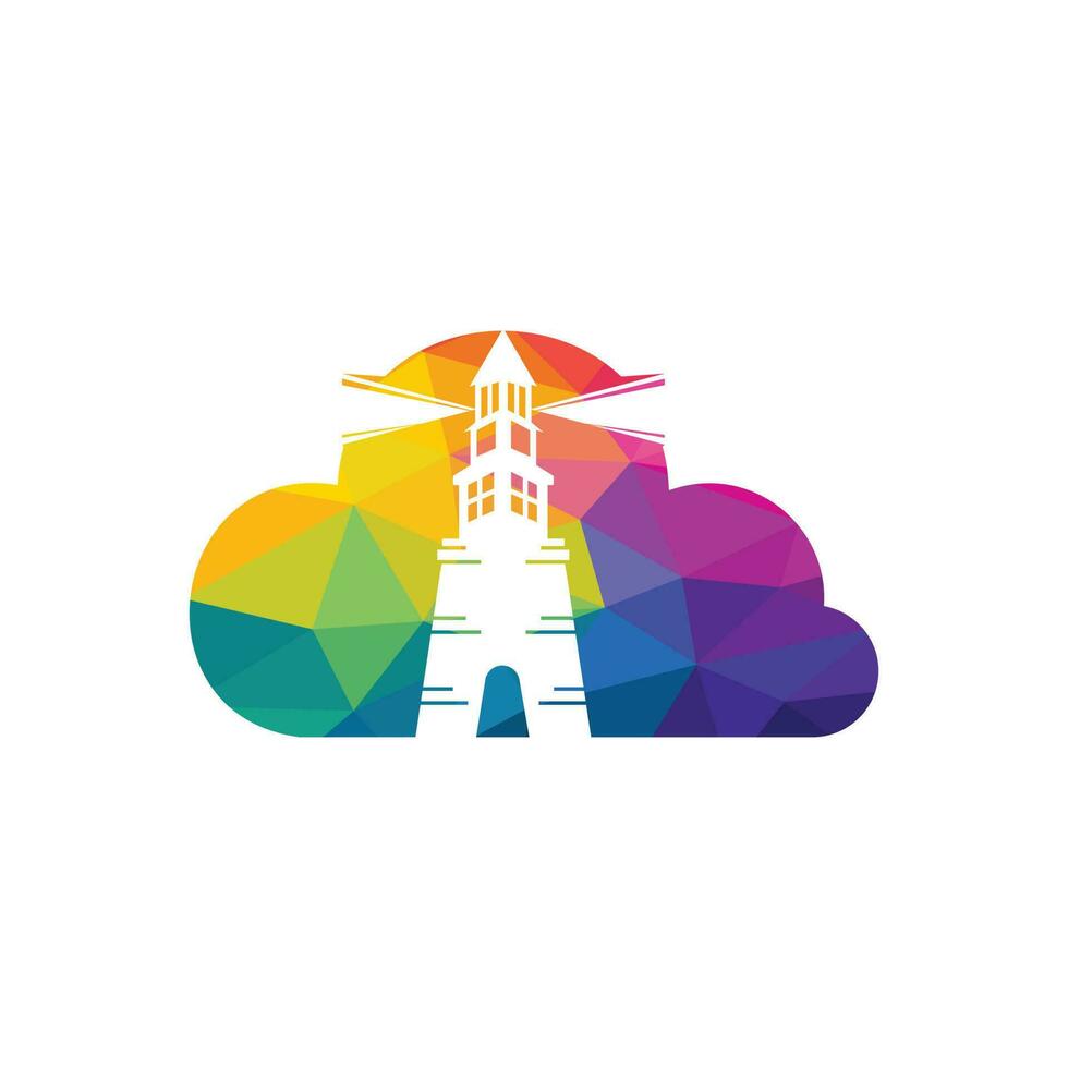 Lighthouse and cloud vector logo design. Lighthouse icon logo design vector template illustration.