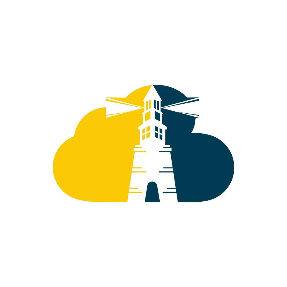 Lighthouse and cloud vector logo design. Lighthouse icon logo design vector template illustration.