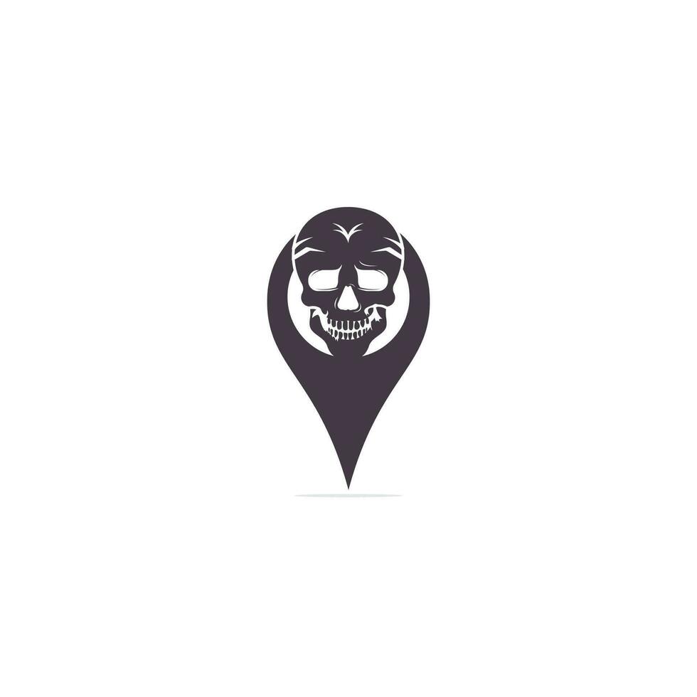 Vector skull and map pointer logo combination. Dead and GPS locator symbol or icon.