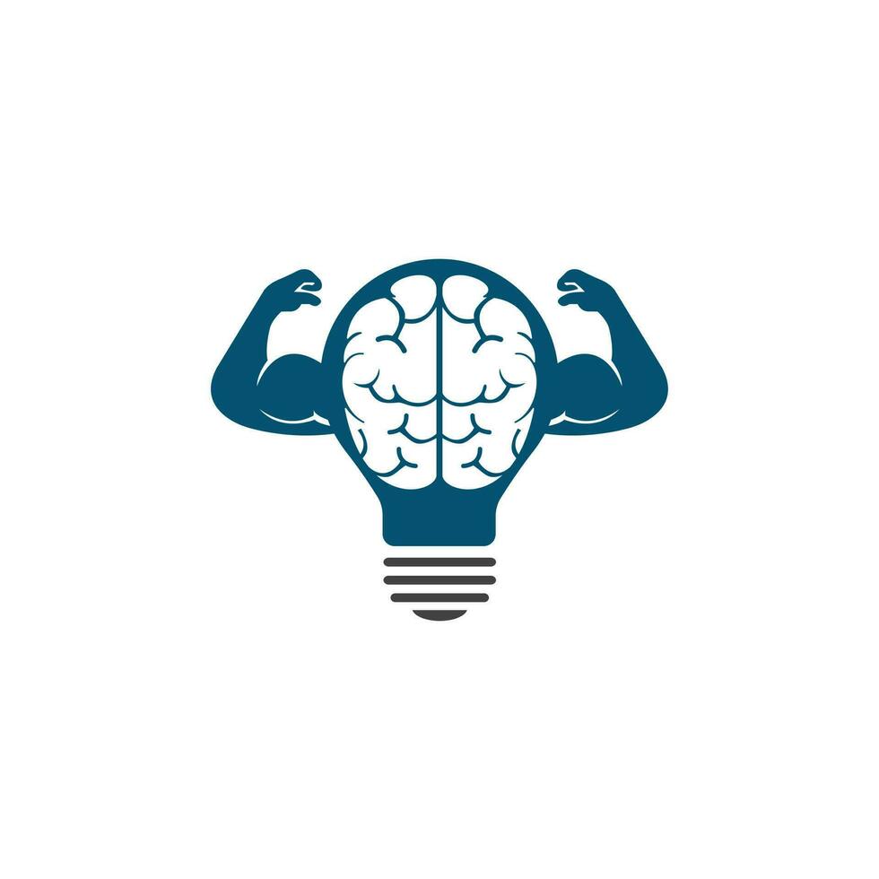 cerebro con grandes músculos y diseño de logotipo vectorial en forma de bulbo. cerebro y el poder del intelecto. vector