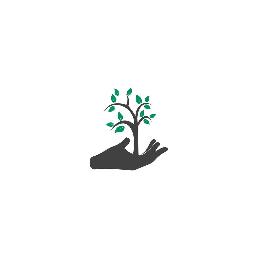 árbol en el diseño del logotipo del vector de la mano. logotipo de productos naturales.