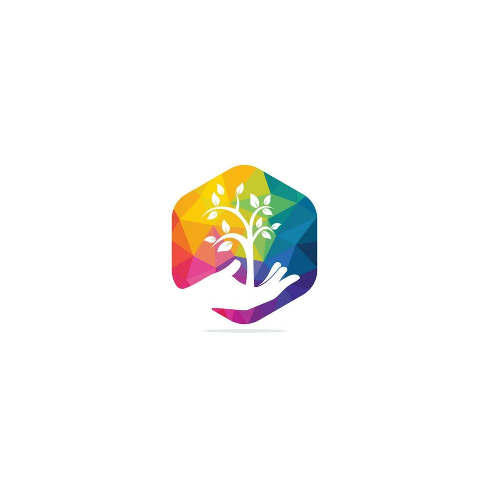 Tree in hand vector logo design. Natural products logo.