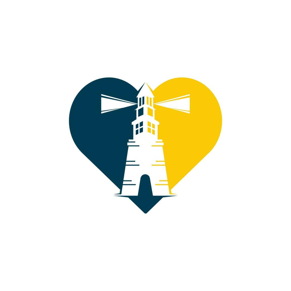 Lighthouse and heart vector logo design. Lighthouse icon logo design vector template illustration.