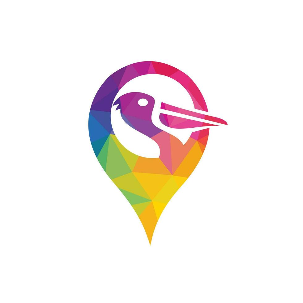 Pelican and map pointer logo combination. GPS locator and pelican symbol or icon. vector