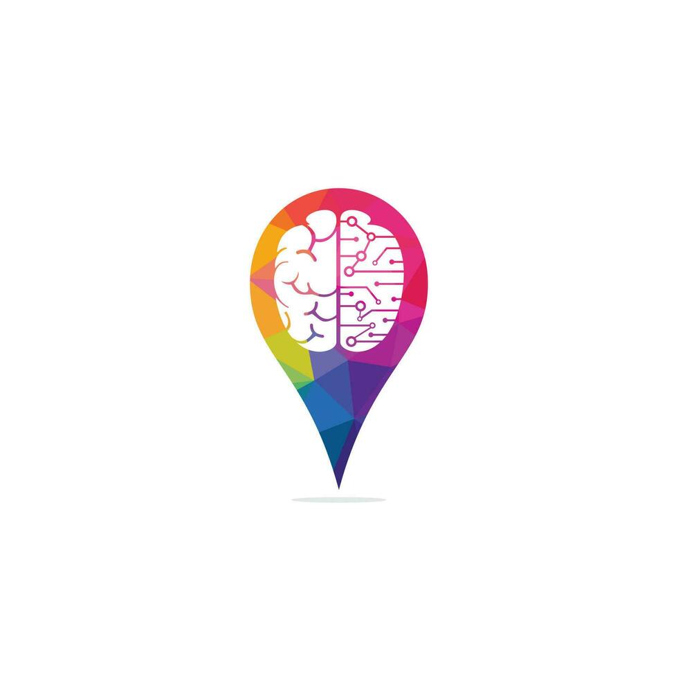 Think location logo. Brain with location pin logo design. vector