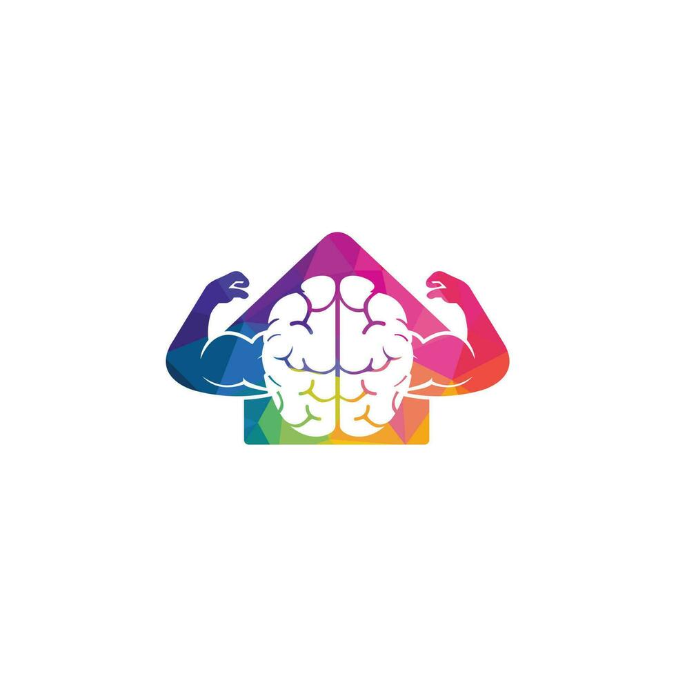 Brain with big muscles and home shape vector logo design.