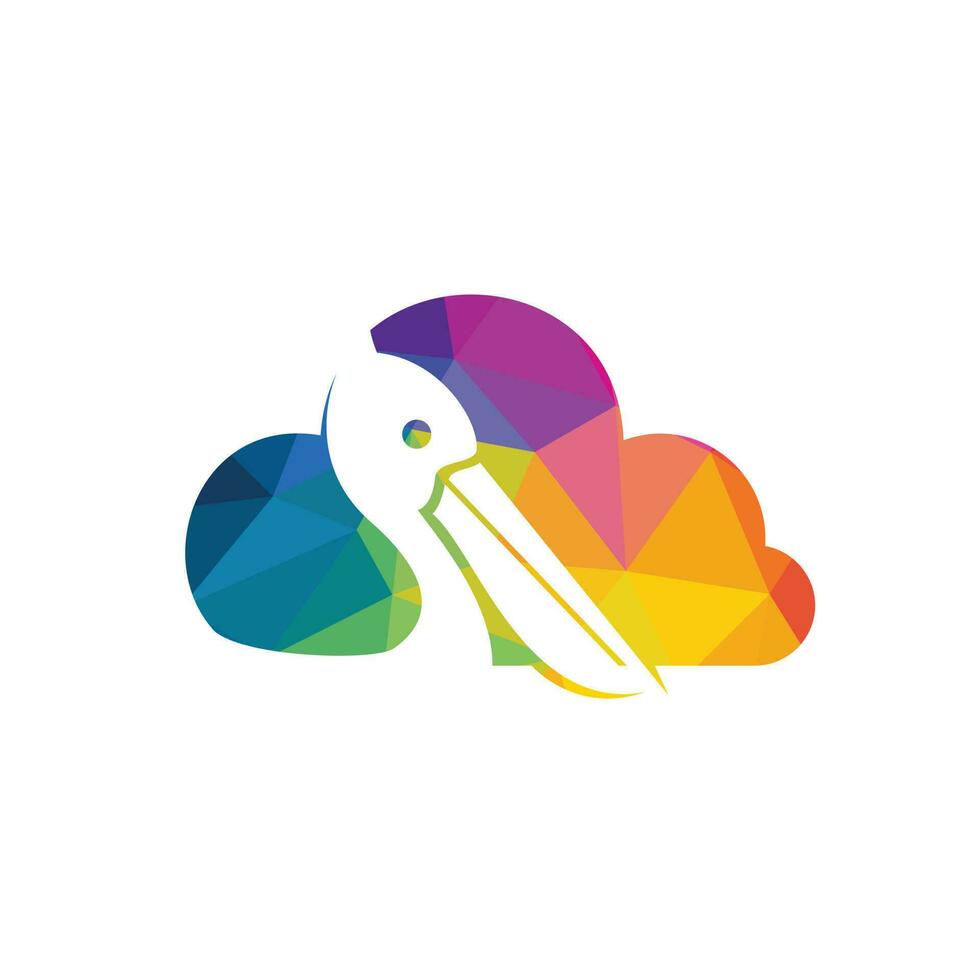 diseño de logotipo de pelícano y vector de nube. emblema de ilustración vectorial del animal pelícano y el icono de la nube.