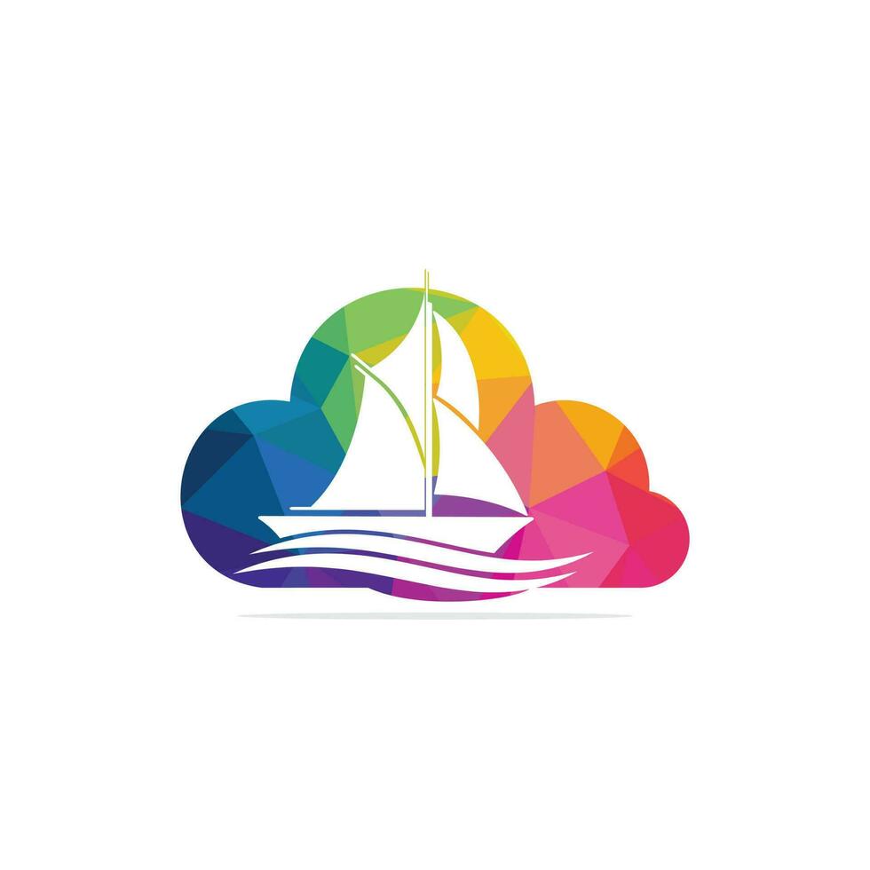Yacht cloud shape logo design. Yachting club or yacht sport team vector logo design. Marine travel adventure or yachting championship or sailing trip tournament.