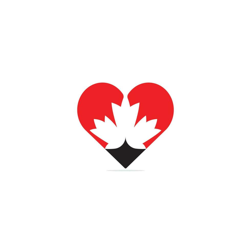 hoja de arce canadiense roja. signo de corazón y amor. vector